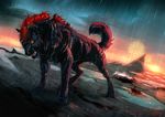  2013 animal_genitalia blood canine day detailed_background digital_drawing_(artwork) digital_media_(artwork) feral grypwolf hair mammal outside paws raining red_eyes red_hair sheath sky solo sun wolf 