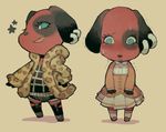  animal_crossing anthro blue_eyes blush canine cherry_(animal_crossing) clothed clothing cute_fangs dog dress ear_piercing embarrassed female fur fur_coat kemono legwear mammal nintendo piercing red_fur ricosye short_stack shorts simple_background skirt smile star stockings sweat video_games 