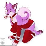  anthro candy candy_cane canine christmas clothed clothing collar crossdressing food holidays kneeling looking_at_viewer male mammal oliver.lutro smile solo 