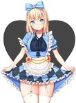  agnamore alice_(wonderland) alice_in_wonderland apron argyle_dress bangs black_ribbon blonde_hair blue_bow blue_dress blue_eyes blunt_bangs blush bow breasts cowboy_shot cyphers dress eyebrows_visible_through_hair frilled_apron frilled_dress frills garter_straps hair_bow heart heart_background long_hair looking_at_viewer medium_breasts parted_lips puffy_short_sleeves puffy_sleeves ribbon short_sleeves sidelocks skirt_hold smile solo standing straight_hair strap_slip tareme thick_thighs thighhighs thighs transparent_background very_long_hair white_apron white_legwear wide_hips 