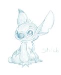  2008 4_fingers alien character_name chest_tuft claws colored_pencil_(artwork) disney experiment_(species) fur head_tuft lilo_and_stitch looking_at_viewer lordzasz monochrome notched_ear simple_background small_tail smile solo stitch traditional_media_(artwork) tuft white_background 