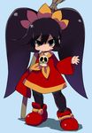  :&lt; ashley_(warioware) bangs black_eyes black_hair black_legwear blue_background blush broom closed_mouth commentary_request dress full_body hair_between_eyes hair_ornament highres holding holding_broom long_hair long_sleeves looking_at_viewer neckerchief orange_neckwear pantyhose red_dress red_footwear shoes skull sleeves_past_wrists solo twintails v-shaped_eyebrows very_long_hair warioware wide_sleeves zankuro 