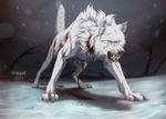  2013 ambiguous_gender black_lips black_nose blood canine claws digital_drawing_(artwork) digital_media_(artwork) feral fur grypwolf kiba_(wolf&#039;s_rain) mammal open_mouth solo teeth tongue white_fur wolf yellow_eyes 