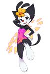  2018 animaniacs anthro black_fur clothing dot_warner female flower flower_in_hair fur gloves plant simple_background slugbox solo underwear warner_brothers white_background white_fur young 