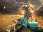  2013 anthro canine day detailed_background digital_drawing_(artwork) digital_media_(artwork) duo female grypwolf lying male mammal nude on_side outside sitting sky unknown_species 