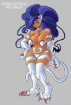  2017 animal_humanoid big_breasts blue_eyes blue_hair breasts capcom cat_humanoid claws darkstalkers felicia_(darkstalkers) feline female flatcoat hair humanoid long_hair mammal navel nipple_bulge simple_background solo video_games 