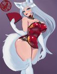  2018 animal_humanoid big_breasts blue_eyes breasts cat_humanoid chinese_clothing chinese_dress cleavage clothed clothing covered_nipples dclzexon dress fangs feline female folding_fan fur hair humanoid lipstick long_hair long_tail looking_at_viewer makeup mammal red_dress shirt_collar silver_hair slit_pupils white_fur 
