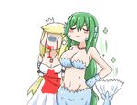  :3 =3 arms_behind_back bare_shoulders blonde_hair blood bloody_clothes bloody_tears blush_stickers bound bound_arms breasts cleavage closed_eyes closed_mouth comic crown detached_sleeves doyagao dress green_hair greenteaneko hand_on_hip head_fins highres jewelry large_breasts long_hair medium_breasts mermaid mini_crown monster_girl multiple_girls necklace original pearl_necklace pendant regeneration scales silent_comic simple_background smile sparkle strapless strapless_dress tied_up turn_pale u_u v-shaped_eyebrows very_long_hair white_background white_dress |_| 