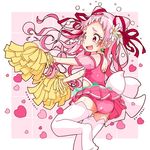  :d ao_yasai ass back_bow blush bow cowboy_shot cure_yell double_bun earrings flower hair_flower hair_ornament hair_ribbon heart heart_hair_ornament highres holding hugtto!_precure jewelry leotard long_hair magical_girl nono_hana open_mouth pink_eyes pink_hair pink_leotard pink_skirt pleated_skirt pom_poms precure red_ribbon ribbon skirt smile solo standing standing_on_one_leg tears thighhighs white_bow white_legwear 