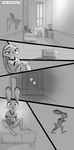  2018 anthro bed clothed clothing comic dipstick_ears disney door english_text female greyscale inside judy_hopps lagomorph mammal monochrome rabbit sitting solo sound_effects spintherella text zootopia 