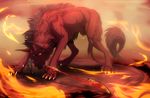  2013 animal_genitalia blood canine claws detailed_background digital_drawing_(artwork) digital_media_(artwork) dog feral fur grypwolf holding_object holding_weapon mammal paws red_eyes red_fur sheath solo weapon 