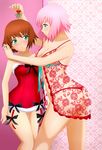  blush breasts christmas christmas_dress estellise_sidos_heurassein green_eyes lingerie mistletoe pink_hair rita_mordio tales_of_(series) tales_of_vesperia yuri 