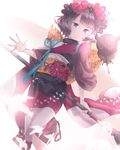  black_hair blue_eyes calligraphy_brush chio_(akiciou) fate/grand_order fate_(series) flower hair_flower hair_ornament japanese_clothes katsushika_hokusai_(fate/grand_order) kimono looking_at_viewer octopus paintbrush short_hair solo tokitarou_(fate/grand_order) 