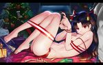  barefoot bell bra breasts brown_hair christmas fate/stay_night fate_(series) long_hair marchtl7 panties red_eyes ribbons socks tohsaka_rin twintails underwear 