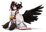  :o arms_at_sides bangs black_hair black_wings commentary_request feathered_wings full_body futatsuki_eru hair_between_eyes hat highres japanese_clothes kimono kourindou_tengu_costume loincloth long_sleeves looking_at_viewer obi open_mouth pointy_ears pom_pom_(clothes) red_eyes red_hat sash shameimaru_aya short_hair simple_background solo tokin_hat touhou white_background white_kimono wide_sleeves wings 