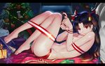  barefoot bell breasts brown_hair christmas fate/stay_night fate_(series) long_hair marchtl7 panties red_eyes ribbons socks tohsaka_rin topless twintails underwear 