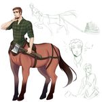  ! 5_fingers absurd_res axe beard centaur digital_drawing_(artwork) digital_media_(artwork) equine equine_taur facial_hair green_eyes hair hand_on_neck hi_res log looking_at_viewer male mammal melee_weapon raised_eyebrow red_hair signature simple_background smile solo speremint taur thaddeus_slater weapon white_background wood 