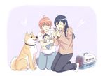  :d ahoge alternate_hairstyle black_hair brown_eyes brown_hair cat commentary dog gaogaotama heart highres if_they_mated ips_cells kitten koito_yuu long_hair mother_and_daughter multiple_girls nanami_touko older open_mouth pet_carrier short_hair smile twintails yagate_kimi_ni_naru yuri 