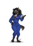  2018 5_fingers anthro canine claws clothing digital_media_(artwork) female fur furrybob hair hyena mammal one_eye_closed simple_background solo standing toe_claws white_background wink 