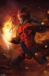  2018 abs angry anthro balls biceps black_eyes black_fur burning canine chunie claws detailed_background digital_media_(artwork) digitigrade erection facial_markings fire fireball fur hair hi_res humanoid_penis lineless looking_at_viewer magic magic_user male mammal markings multicolored_fur muscular muscular_male navel neck_tuft no_sclera nude obliques open_mouth partially_retracted_foreskin pecs penis precum pubes red_fur red_markings red_nose saliva smoke solo standing teeth tongue triceps tuft uncut vein white_fur wolf 
