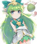  1girl blue_eyes elbow_gloves fluffy_ears gloves green_hair league_of_legends long_hair looking_at_viewer lulu_(league_of_legends) pointy_ears smile solo star_guardian_lulu white_gloves yordle 