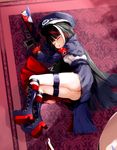 :o absurdres armband ass azur_lane bangs black_hair black_hat black_jacket blue_footwear blue_skirt blurry blurry_background boots breasts cameltoe closed_eyes commentary_request depth_of_field deutschland_(azur_lane) eyebrows_visible_through_hair full_body gloves goggles goggles_on_headwear gun handgun hat highres jacket knee_boots long_hair lying momo_(higanbana_and_girl) multicolored_hair on_side panties parted_lips pistol red_gloves red_hair shirt skirt sleeping small_breasts solo streaked_hair underwear upper_teeth very_long_hair weapon white_hair white_panties white_shirt 
