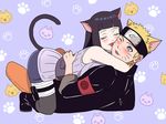  1girl :p animal_ears blush cat_ears cat_girl cat_tail catboy closed_eyes couple fangs forehead_protector full_body hetero hug husband_and_wife hyuuga_hinata licking manjimaru_369 naruto:_the_last naruto_(series) one_eye_closed paw_print smile tail tongue tongue_out uzumaki_naruto 