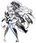 bow commentary_request full_body hair_bow highres kotatu_(akaki01aoki00) long_hair original red_eyes simple_background solo sword weapon white_background white_skin 