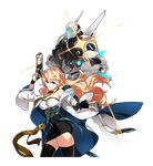  absurdres artist_request black_gloves black_legwear black_skirt blonde_hair blue_eyes cowboy_shot elsword fingerless_gloves gloves gun highres holding holding_gun holding_weapon long_hair looking_at_viewer official_art optimus_(elsword) outstretched_hand pencil_skirt robot rose_(elsword) skirt smile solo tassel thighhighs transparent_background visor weapon white_coat zettai_ryouiki 