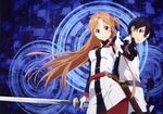  black_eyes black_hair braids brown_eyes brown_hair dress gloves kirigaya_kazuto long_hair male pantyhose scan short_hair sword sword_art_online uniform weapon yamada_yukei yuuki_asuna 