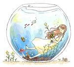  blush bubble dress fish fishbowl long_hair lowres mushroom original oyaji_cha sandals sleeveless sleeveless_dress smile snail solo star submerged sundress underwater yellow_dress 
