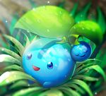  blue_eyes cherubi dew_drop gen_4_pokemon grass highres looking_at_viewer metalmorag no_humans outdoors pokemon pokemon_(creature) shiny_pokemon solo water_drop 