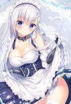  apron apron_hold arm_guards azur_lane bare_shoulders belfast_(azur_lane) black_dress blush braid breasts chain cleavage closed_eyes closed_mouth collar collarbone commentary_request contrapposto corset cowboy_shot double-breasted dress elbow_gloves french_braid frilled_dress frills garter_straps gloves head_tilt highres lace_border large_breasts lifted_by_self light_particles long_hair looking_at_viewer maid_headdress pennant petticoat skirt skirt_lift smile solo standing string_of_flags thighhighs tomoo_(tomo) very_long_hair white_apron white_gloves white_hair white_legwear 