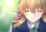  absurdres blonde_hair blue_jacket closed_eyes closed_mouth hair_ribbon highres jacket jewelry necklace reechio ribbon solo violet_evergarden violet_evergarden_(character) 