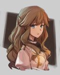  bangs black_bow black_neckwear blue_eyes bow bowtie brown_hair emoto_reishi eyebrows eyebrows_visible_through_hair fate/apocrypha fate_(series) fiore_forvedge_yggdmillennia hair_between_eyes highres jacket long_hair looking_away looking_to_the_side open_mouth puffy_sleeves shirt solo upper_body wavy_hair white_jacket white_shirt 
