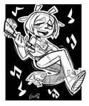  black_background caprine clothed clothing female gerph guitar lammy_lamb mammal monochrome musical_instrument musical_note parappa_the_rapper sheep simple_background video_games 