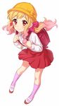  aikatsu!_(series) aikatsu_stars! backpack bag bangs blonde_hair blush bucket_hat closed_mouth crime_prevention_buzzer eyebrows_visible_through_hair eyelashes full_body gradient_hair hat highres kindergarten_uniform long_hair long_sleeves looking_at_viewer multicolored_hair nijino_yume pink_legwear randoseru red_eyes red_skirt school_hat sekina shoes simple_background skirt smile socks solo uwabaki white_background yellow_hat 