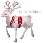  albinoraven666fanart alpha_channel ambiguous_gender antlers bell brown_eyes cervine christmas cloven_hooves english_text feral fur harness holidays hooves horn looking_at_viewer mammal reindeer side_view simple_background solo standing text transparent_background white_fur 
