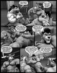  2017 3d_(artwork) abs after_sex anthro balls bdsm beard biceps big_muscles big_penis body_hair bondage bound bovine braford cattle chest_hair chuck_(braford) comic cum cum_on_penis cum_on_stomach dialogue digital_media_(artwork) dozer_(braford) erection eyes_closed facial_hair fangs feline fellatio greyscale group group_sex hair horn huge_muscles humanoid_penis kurt_(braford) lion lying male male/male mammal monochrome muscular muscular_male navel nipples nude obliques on_back open_mouth oral pecs penis rope sex smile speech_bubble sweat sweatband teeth threesome tongue tongue_out triceps uncut vein veiny_muscles whiskers 