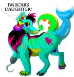  albinoraven666fanart alpha_channel aqua_fur black_hair black_sclera blue_body claws cloven_hooves countershading disney fangs female feral fin green_markings green_scales hair hook hooves mammal markings open_mouth original_character_do_not_steal pawpads red_eyes red_sclera scales scar side_view simple_background solo spade_tail standing tail_fin the_lion_king transparent_background where_is_your_god_now yellow_countershading young 