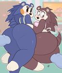  2018 animal_crossing apron bed big_butt blush breast_squish breasts butt clothing duo duo_focus erection female freckles group hedgehog huge_butt kilinah looking_back lying mabel_able mammal naked_apron nintendo on_side penis sable_able short_stack thick_thighs video_games wide_hips 