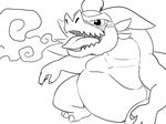  3_toes 4_fingers anthro belly big_belly breath claws dragon facial_hair fire fire_breathing goatee horn long_neck male monochrome moobs nintendo open_mouth overweight scalie simple_background solo the_legend_of_zelda toes tongue tongue_out unibrow valoo video_games white_background wind_waker wings yosioka_san 