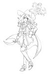  1girl curly_hair dragon_quest dragon_quest_vii hat knife long_hair looking_to_the_side maribel_(dq7) mayakaek monochrome smile solo 