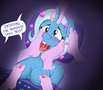  &lt;3 2017 2018 5_toes anthro anthrofied areola bed blush breasts caroo english_text equine feet female foot_fetish friendship_is_magic gold_(metal) horn humanoid_feet mammal my_little_pony nipples pillow ring saliva starlight_glimmer_(mlp) text toe_ring toes trixie_(mlp) unicorn 