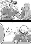  2girls adepta_sororitas angry comic greyscale imperial_guard injury lutherniel military military_uniform monochrome multiple_girls power_armor short_hair uniform warhammer_40k 