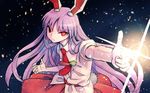  animal_ears bunny_ears bunny_tail determined finger_gun long_hair looking_at_viewer meimaru_inuchiyo necktie pointing purple_hair red_eyes reisen_udongein_inaba skirt solo tail touhou 