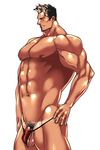  1boy abs bara blush male_focus muscle pecs penis rabbit_(pixiv744412) solo tagme tan tanline testicles 
