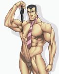  1boy bara erection male_focus muscle necktie nude penis rabbit_(pixiv744412) smile solo tagme undressing 