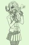  1girl bangs belt danganronpa danganronpa_3 eyebrows flipped_hair gloves jacket kimura_seiko mask medical_mask one_eye_covered ribbon school_uniform shirt side_bangs skirt solo surgical_mask thighhighs uniform 