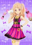  aikatsu_stars! blush brown_hair card dress kasumi_mahiru long_hair pink_eyes side_ponytail smile 